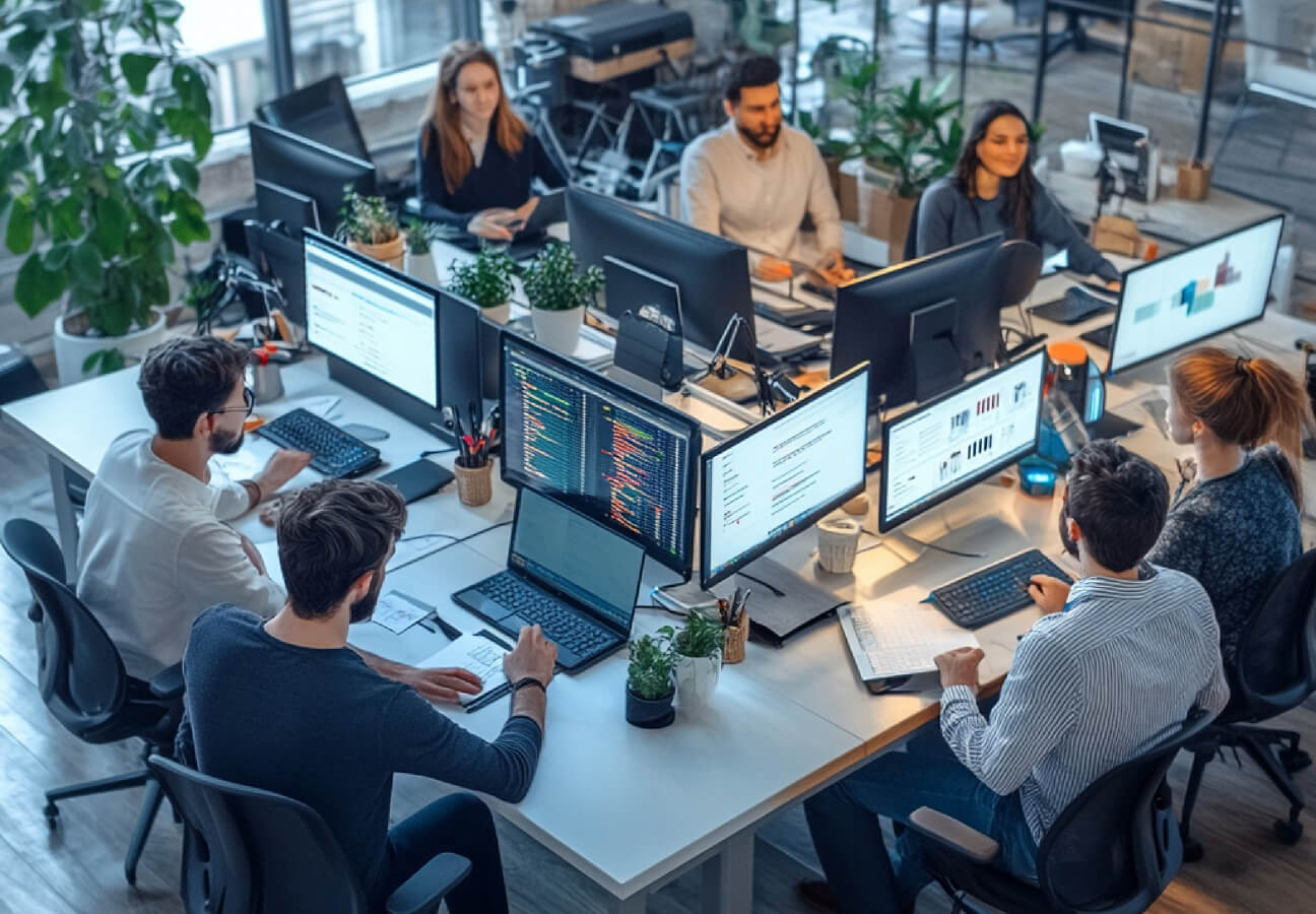 Team collaboration in modern office environment